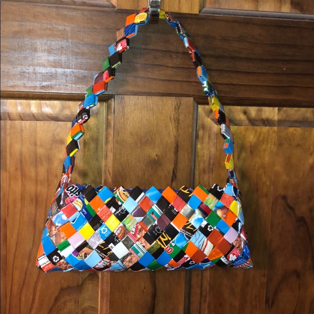 Candy Wrapper Blue And Multi Colored Small Purse - image 1
